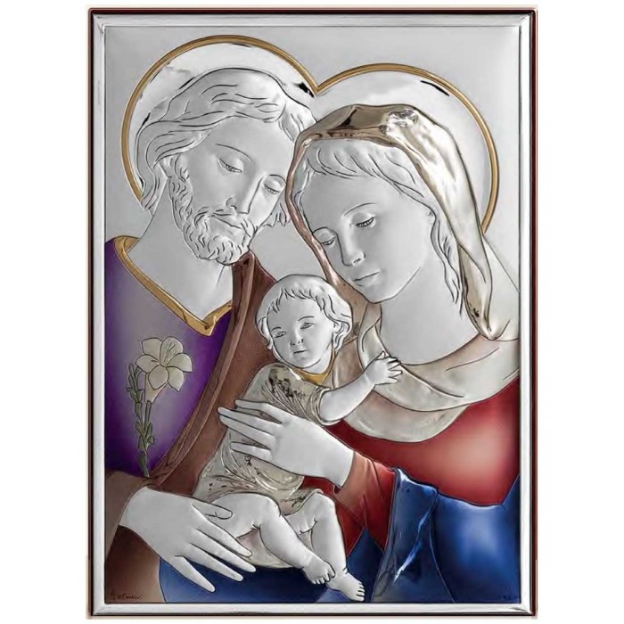 Quadro Sacra Famiglia su Lastra Argento Bilaminato