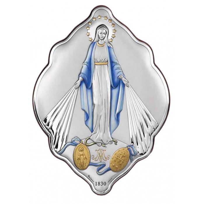 QUADRO MADONNA MIRACOLOSA IN ARGENTO BILAMINATO DIPINTO