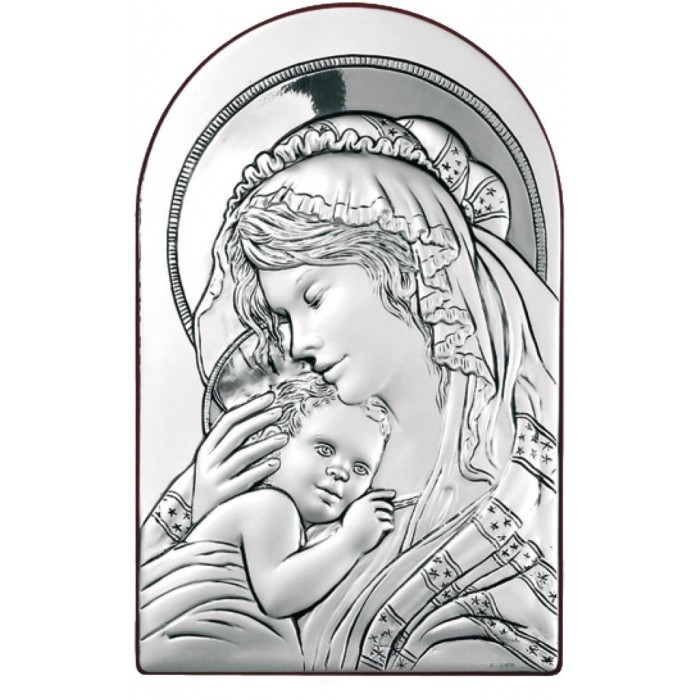 ICONA MADONNA CON BAMBINO AD ARCO IN ARGENTO