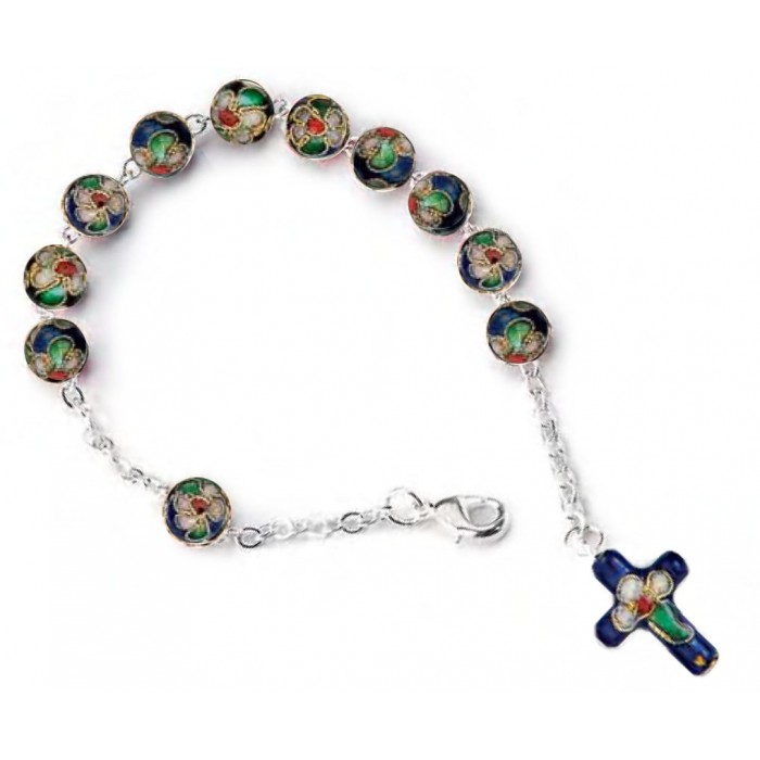 DECINA BRACCIALE CON GRANI E CROCE CLOISONNÉ SMALTO BLU