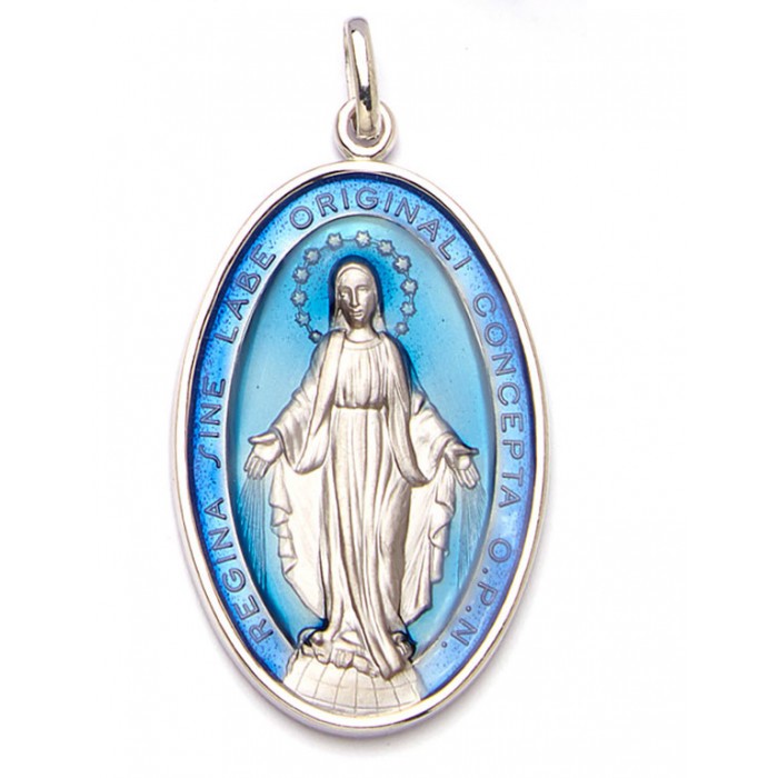 MEDAGLIA MADONNA MIRACOLOSA IN ARGENTO 925‰ SMALTATO