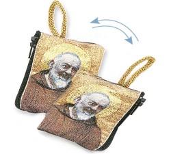 Borsellino Portarosario San Padre Pio in Tessuto Decorato