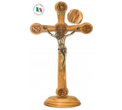 con Scatola DELLARTE Articoli Religiosi Croce San Benedetto Colore Marrone Preghiera e Bracciale Legno 