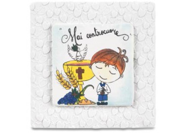 QUADRETTO FORMINA BOMBONIERA RICORDINO PRIMA COMUNIONE BAMBINO