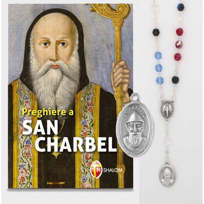 SET 3 PEZZI MEDAGLIA + LIBRO + CORONCINA SAN CHARBEL