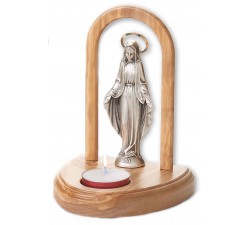 Altaino votivo legno con statuina metallo Madonna Miracolosa e Candelina