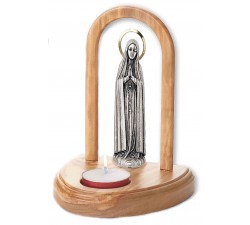 Altarino votivo legno con statuina metallo Madonna di Fatima e Candelina