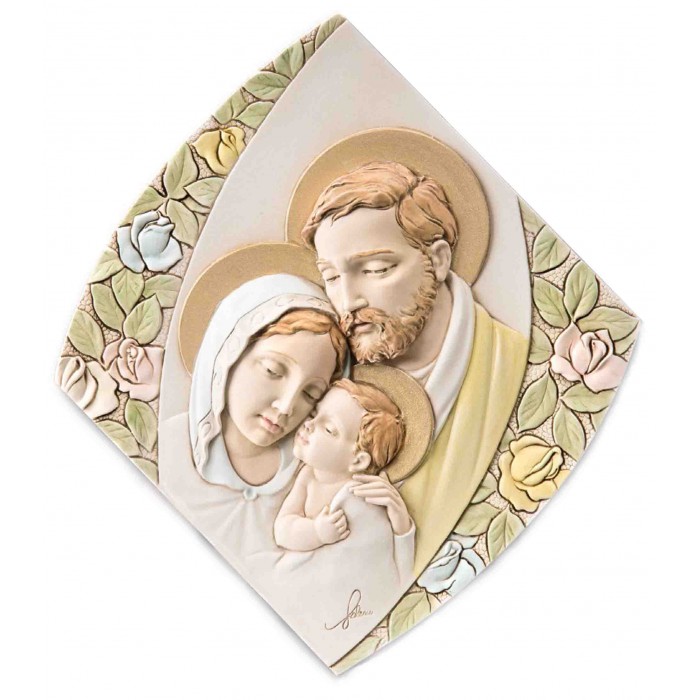 QUADRO CAPEZZALE SACRA FAMIGLIA PIETRA RICOSTRUITA