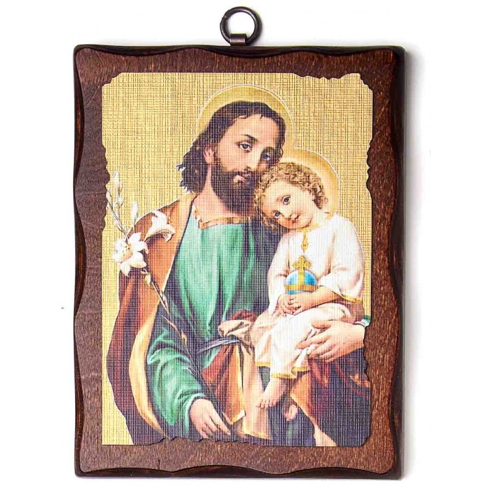 QUADRO ICONA SAN GIUSEPPE SU TELA SERIGRAFATA E LEGNO