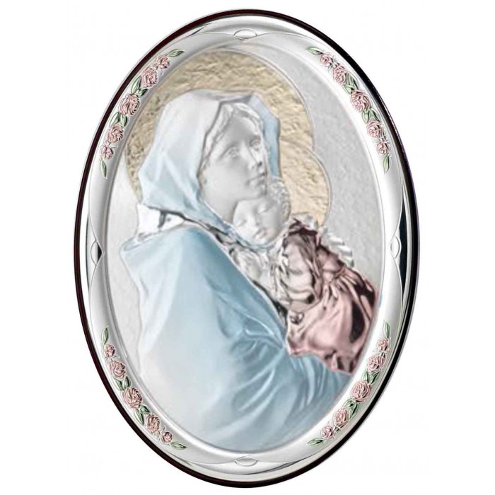 QUADRO OVALE MADONNA DEL FERRUZZI IN ARGENTO BILAMINATO DECORATO