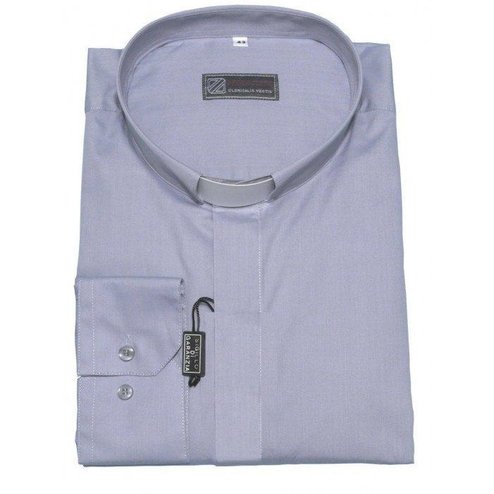 CAMICIA CLERGY SACERDOTE GRIGIO PERLA MISTO COTONE MANICA LUNGA