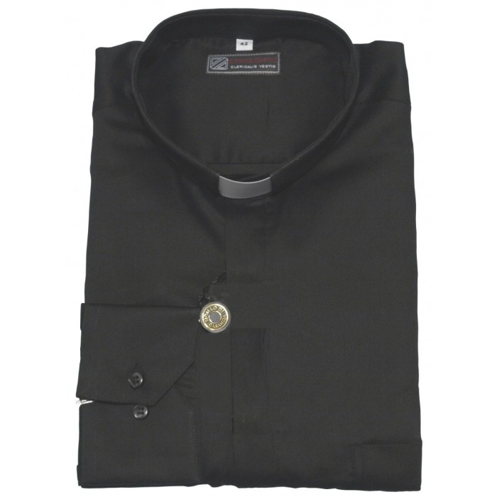 CAMICIA CLERGY SACERDOTE COTONE NERO FIL A FIL MANICA LUNGA