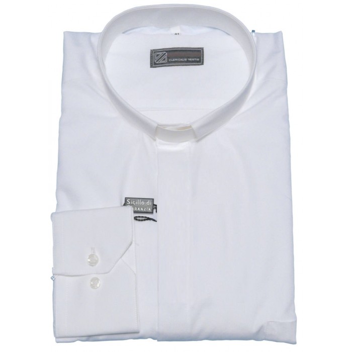 CAMICIA BIANCA CLERGY SACERDOTE IN COTONE FIL A FIL MEZZA MANICA