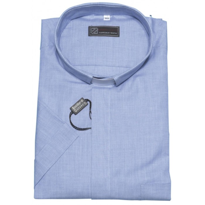 CAMICIA AZZURRA CLERGY SACERDOTE IN COTONE FIL A FIL MEZZA MANICA