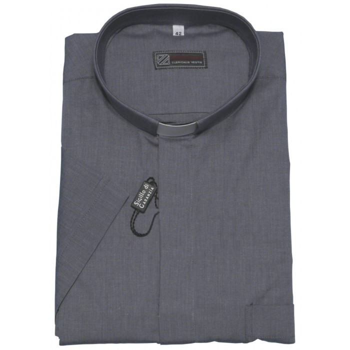 CAMICIA CLERGY SACERDOTE IN COTONE GRIGIO FIL A FIL MEZZA MANICA