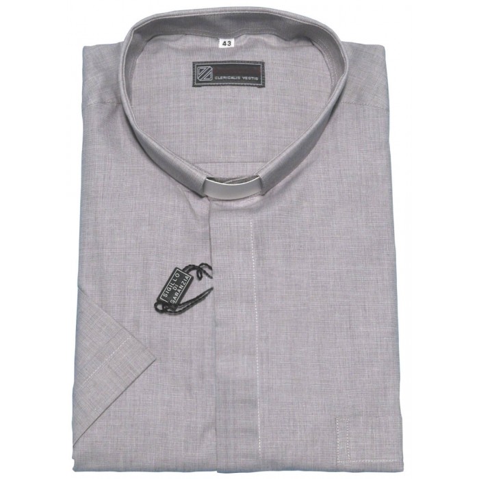 CAMICIA CLERGY SACERDOTE IN COTONE GRIGIO PERLA FIL A FIL MEZZA MANICA