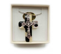 Collana con Croce in Vetro di Murano e Crocifisso di San Benedetto