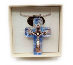 Collana con Croce in Vetro di Murano e Crocifisso in Metallo