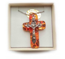 Collana con Croce in Vetro di Murano e Crocifisso in Metallo