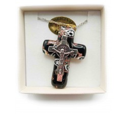 Collana con Croce in Vetro di Murano e Crocifisso di San Benedetto