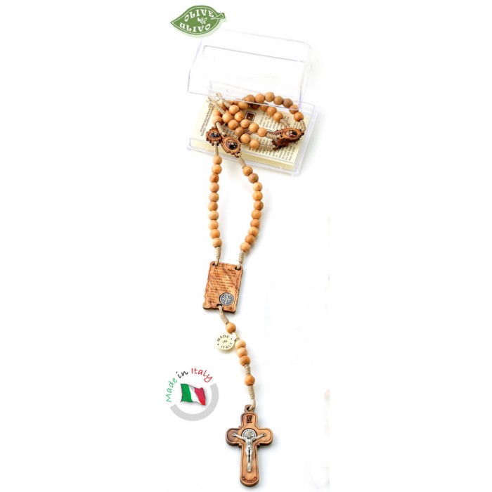 Cattolica Rosario da Medjugorje LEGNO D'ULIVO SAN BENEDETTO Collana rosario 