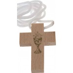 CROCE PRIMA COMUNIONE IN LEGNO CON DECORO CALICE EUCARISTICO