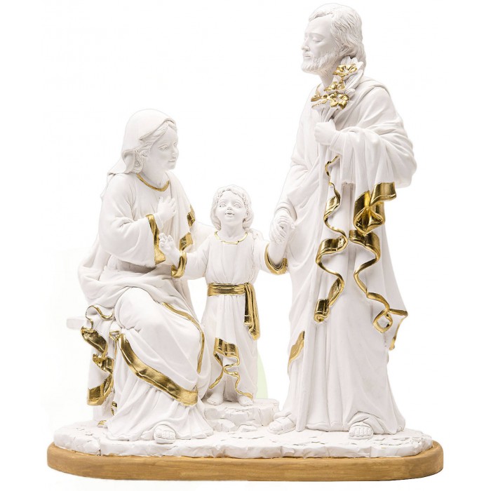 STATUA SACRA FAMIGLIA IN RESINA BIANCA DECORATA