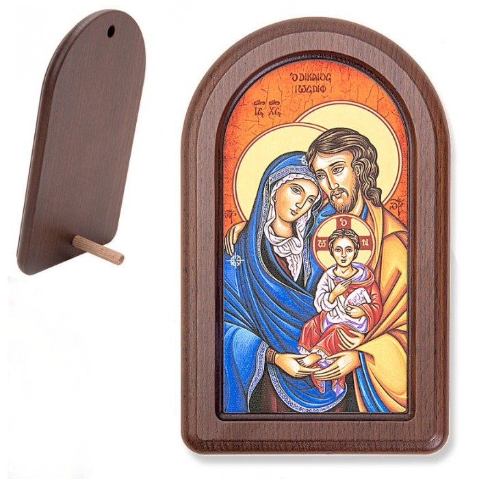 ICONA SACRA FAMIGLIA IN STILE BIZANTINO SU LEGNO NOCE