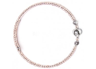 Braccialetto a molla con grani vetro e medaglietta Madonna Medjugorje