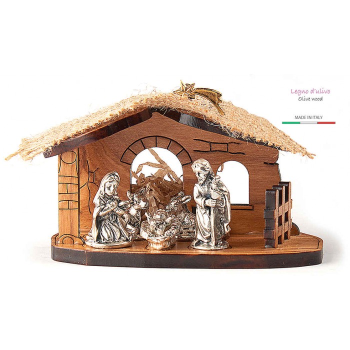 PICCOLO PRESEPE LEGNO ULIVO CON NATIVITÀ METALLO