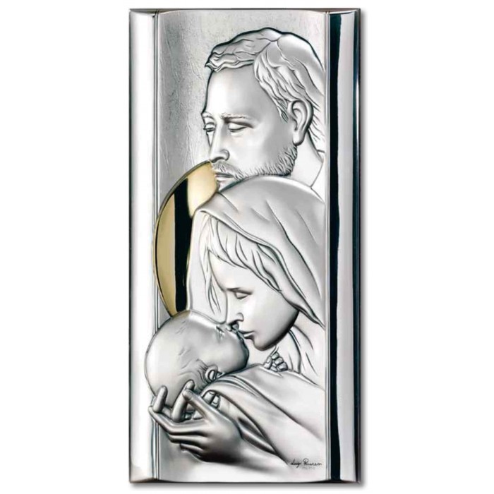 QUADRO SACRA FAMIGLIA MODERNO SU LASTRA ARGENTO 925‰