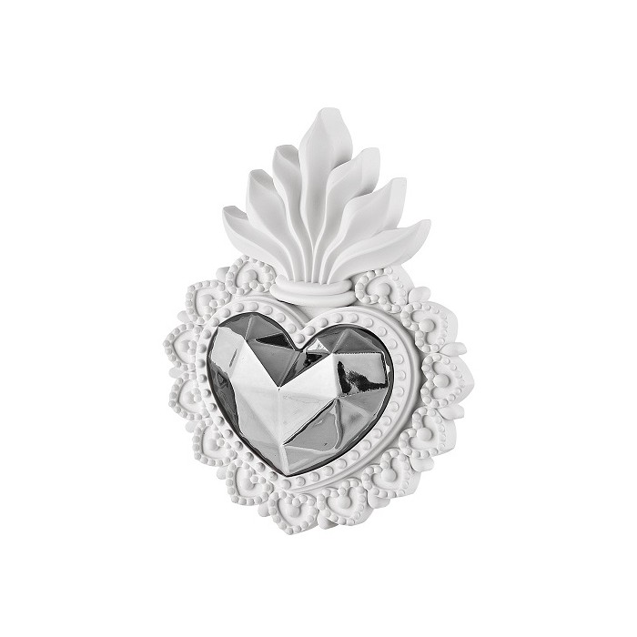 CUORE EX VOTO IN PIETRA RICOSTRUITA DECORO COLOR BIANCO