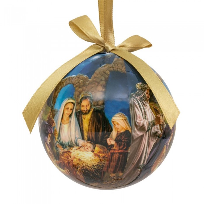 PALLINA ALBERO NATALE CON IMMAGINE PRESEPE E PREGHIERA