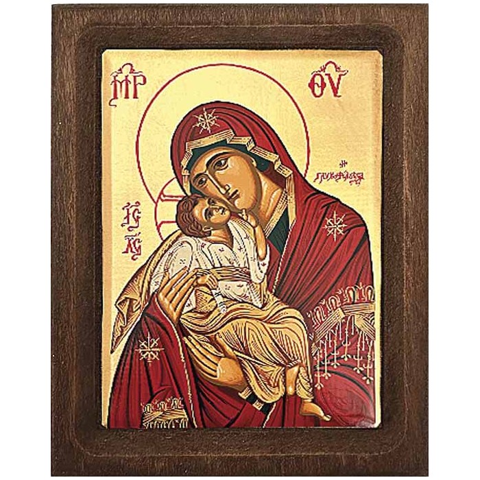 ICONA GRECA IN LEGNO CON SERIGRAFIA MADONNA DAL MANTO ROSSO