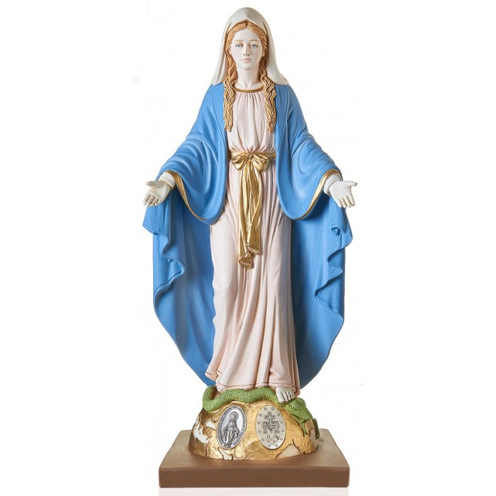 STATUA MADONNA MIRACOLOSA IN RESINA DIPINTA A MANO CON MEDAGLIA