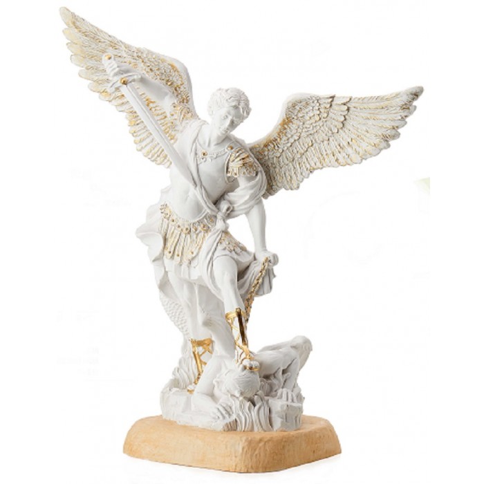 Statua San Michele Arcangelo Resina Bianca Decorata |  Dimensioni H. 10 CM.