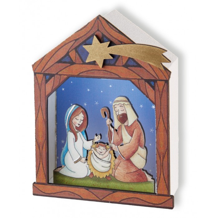 PICCOLO PRESEPE SACRA FAMIGLIA CON LUCE IDEA REGALO NATALE