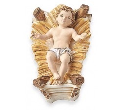 Statuina Gesù Bambino in Resina Colorata con Culla