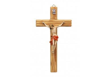 Croce Da Parete In Legno Intagliata A Mano - Con Rosario - Crocifisso Cattolico - 30,5x17,5 Cm