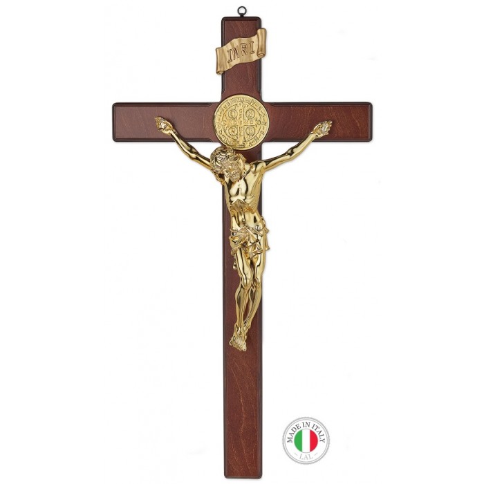 CROCE PARETE SAN BENEDETTO IN LEGNO BETULLA CONCRISTO DORATO