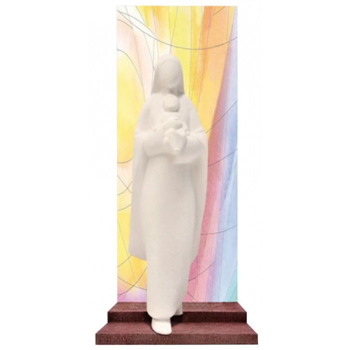 STATUA SCULTURA MADONNA DEL DONO IN TERRACOTTA CON SFONDO PLEXIGLASS