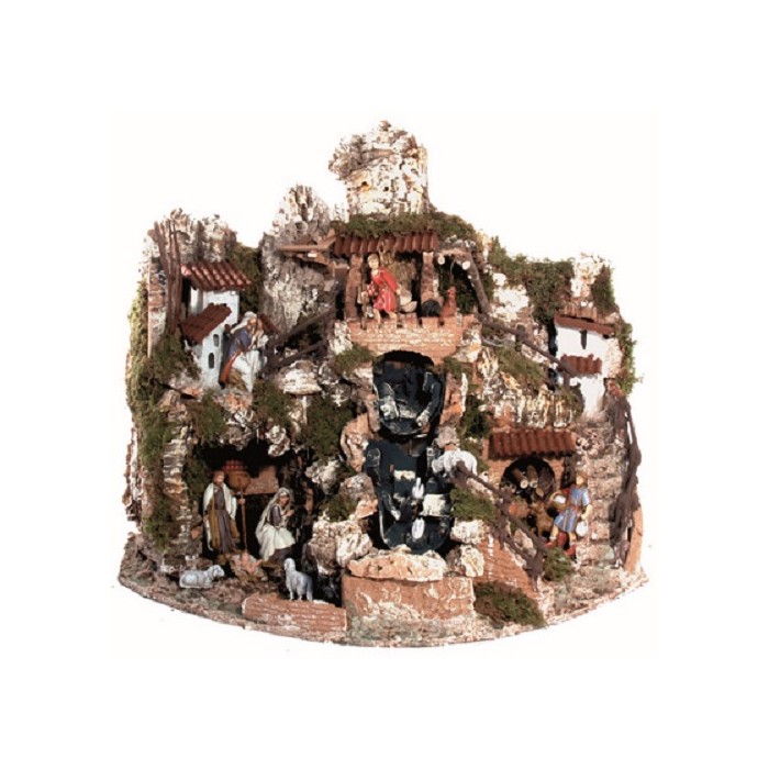 PRESEPE COMPLETO DI PERSONAGGI CASCATA FUOCO E LUCI