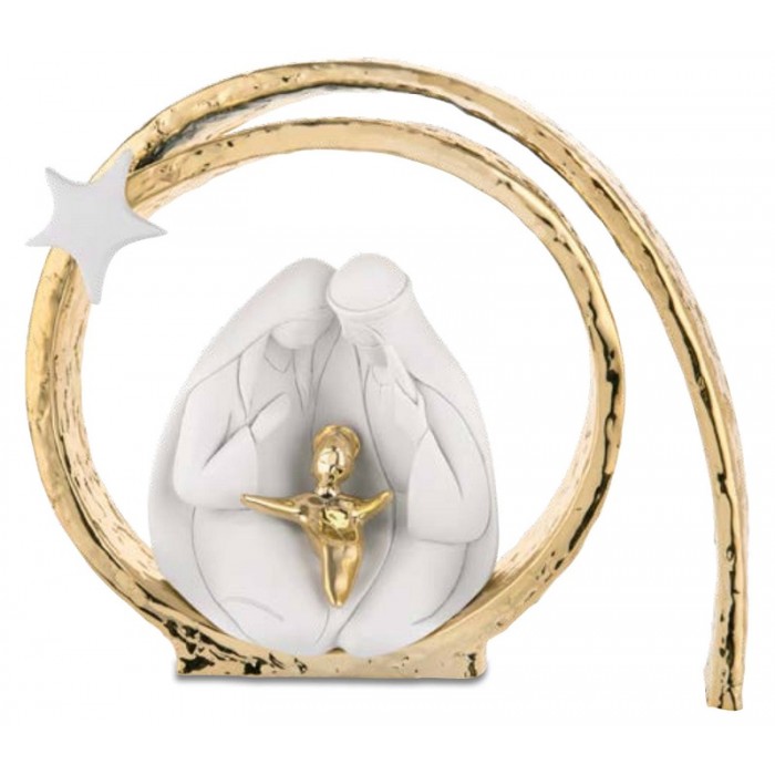 PRESEPE NATIVITÀ STILIZZATA MODERNA CON DECORO COLOR ORO