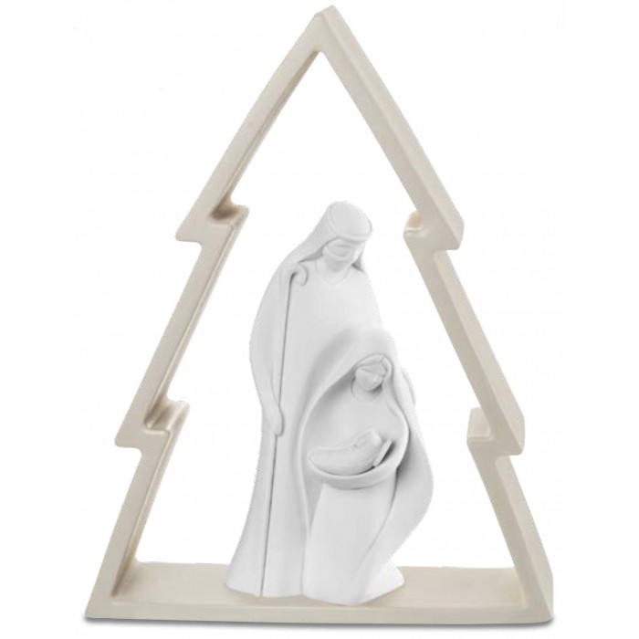 NATIVITÀ STILIZZATA SACRA FAMIGLIA E ALBERO NATALE COLOR NOCCIOLA