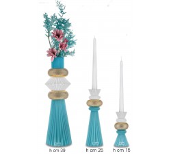 VASO E PORTA CANDELA MODERNO IN PIETRA SINTETICA BLU