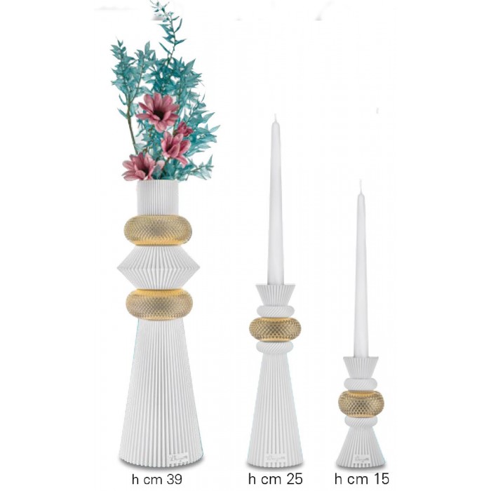 VASO E PORTA CANDELA MODERNO IN PIETRA SINTETICA BIANCA