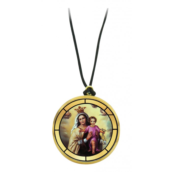 CIONDOLO MADONNA DEL CARMELO IN LEGNO ULIVO