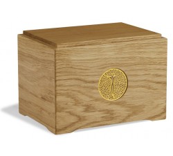 URNA CINERARIA MOD. INRI IN LEGNO MASSELLO ED OTTONE