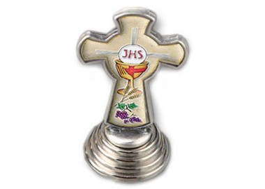 CROCE METALLO CON BASE APPOGGIO PRIMA COMUNIONE