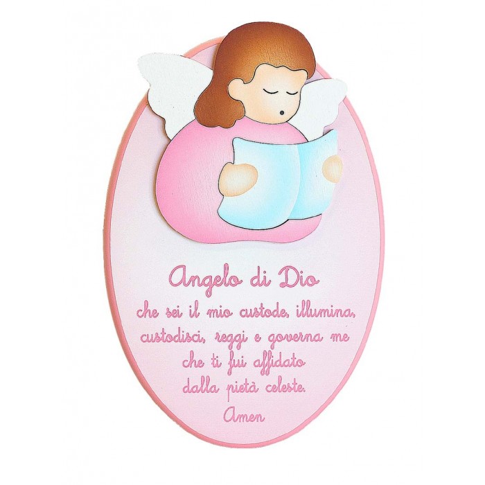 Quadro Legno Angelo Custode Per Battesimo Bambini Artesacrashop Color Rosa